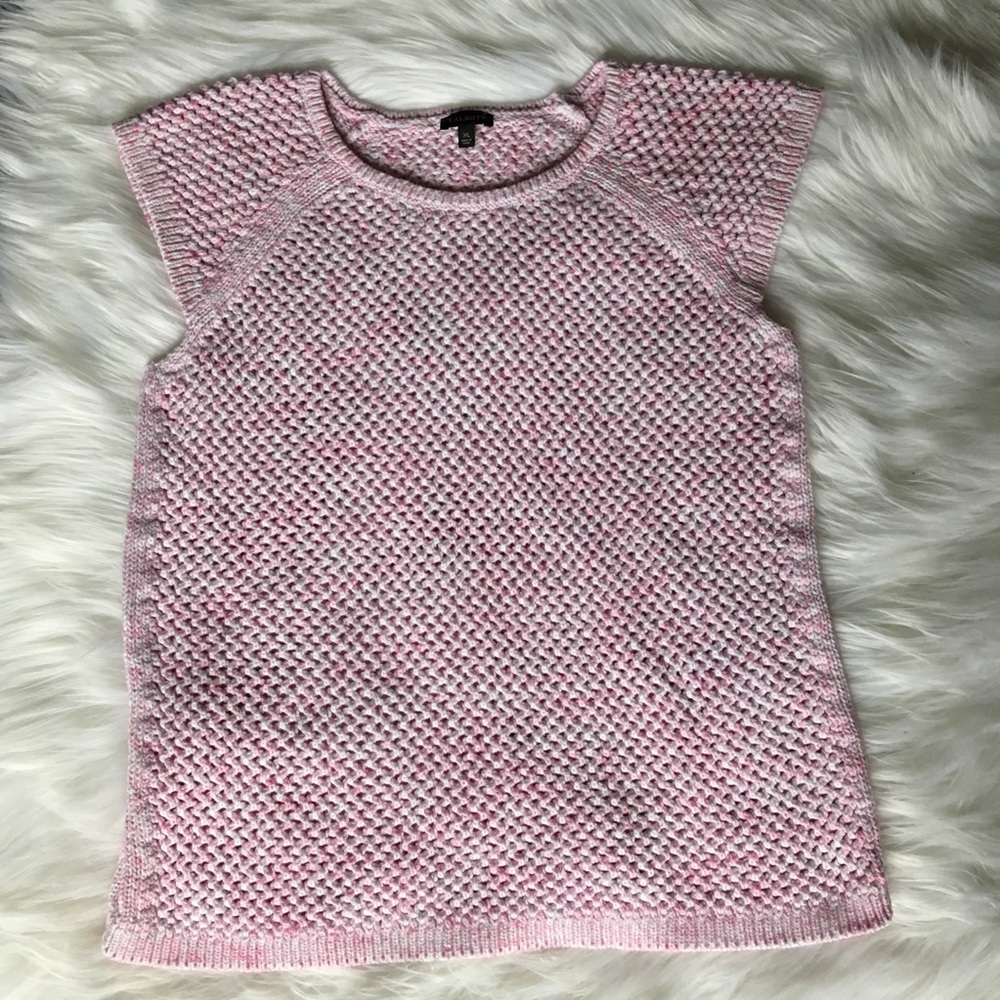 Talbots Pink and white shirt sleeve knit sweater
